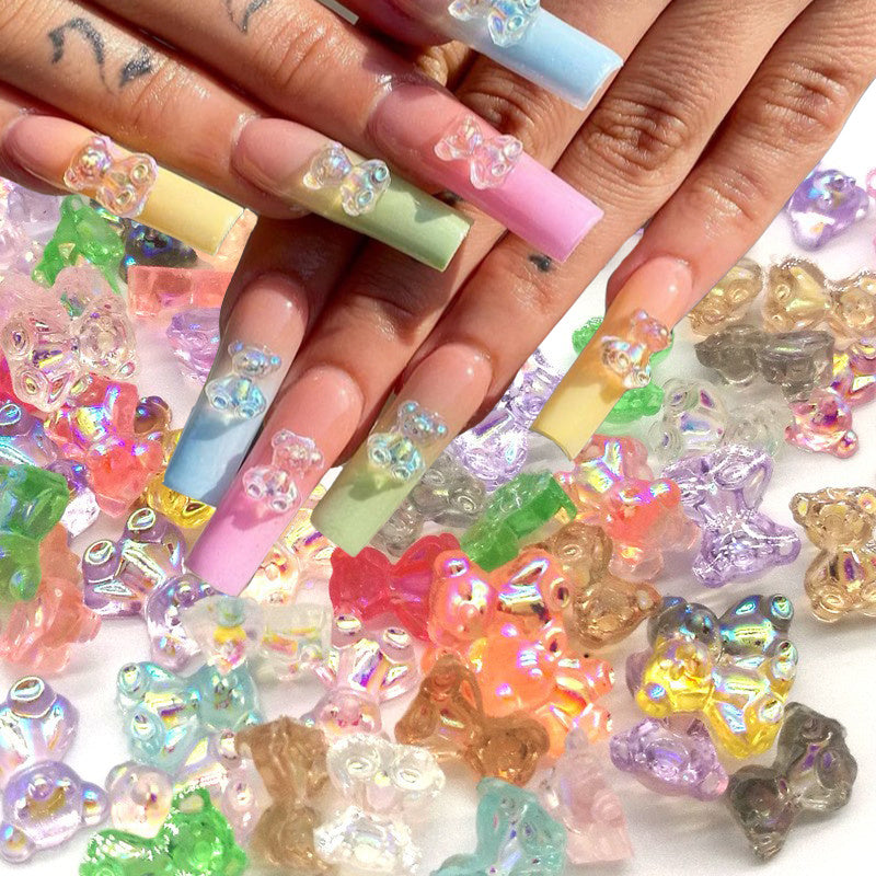 3D Bear Resin Nail Art Decorations Crystal Bear Shaped Nail Charms
