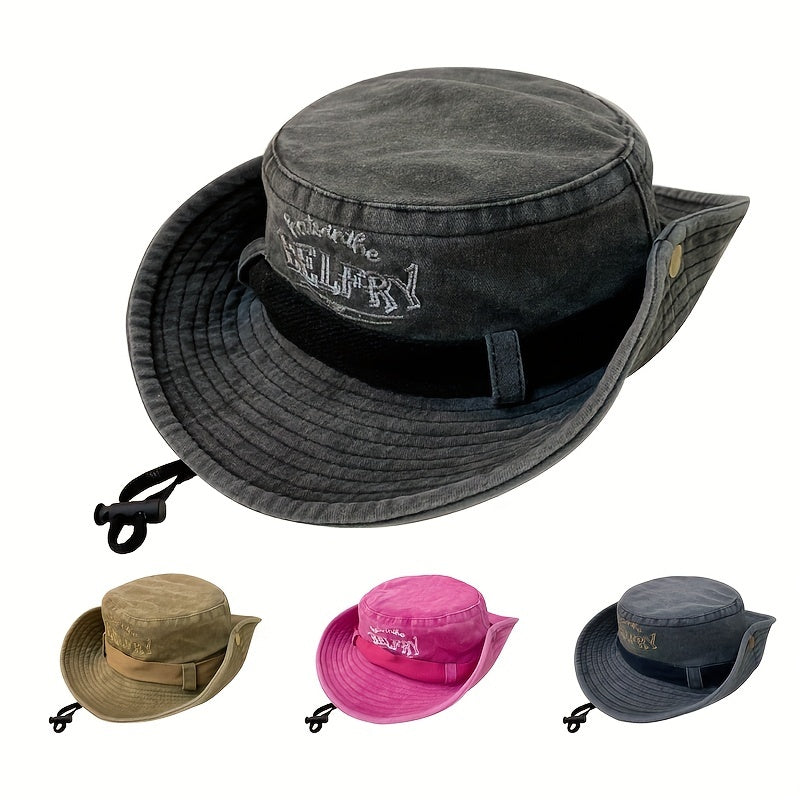 Vintage Embroidery Bucket Hat Distressed Western Cowboy Boonie Hats Men Women