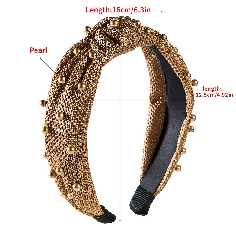 Velvet Bow Hairband Faux Pearl Wide Edge Hair Hoop for Girls