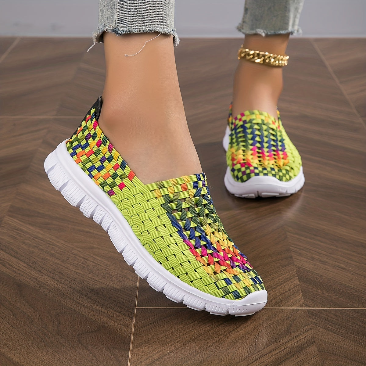 Women's Braided Flat Shoes Soft Sole Slip On Casual Lightweight Walking Shoes
