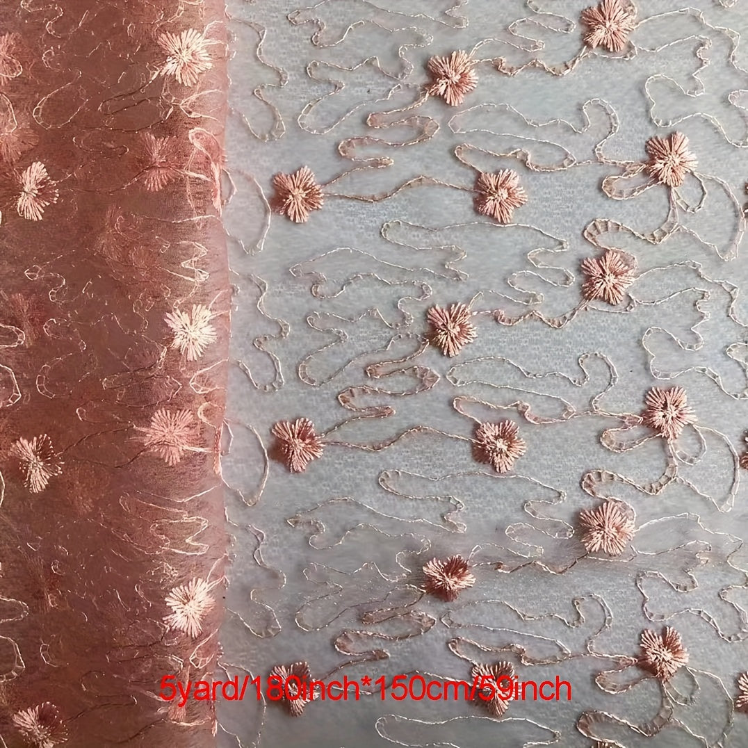 Diamond Mesh Polyester Silk Lace Embroidery Fabric Wedding Dress 0.91m - 4.57m