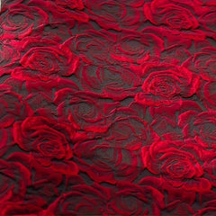 Embossed Deep Red 3D Rose Jacquard Fabric for DIY Sewing Women's Dress Suit Bags