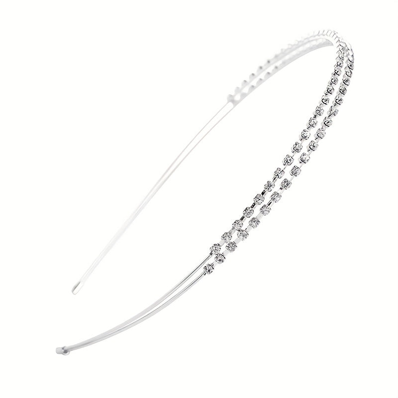 Rhinestone Double Row Hair Hoop Headwear Faux Pearl Headband