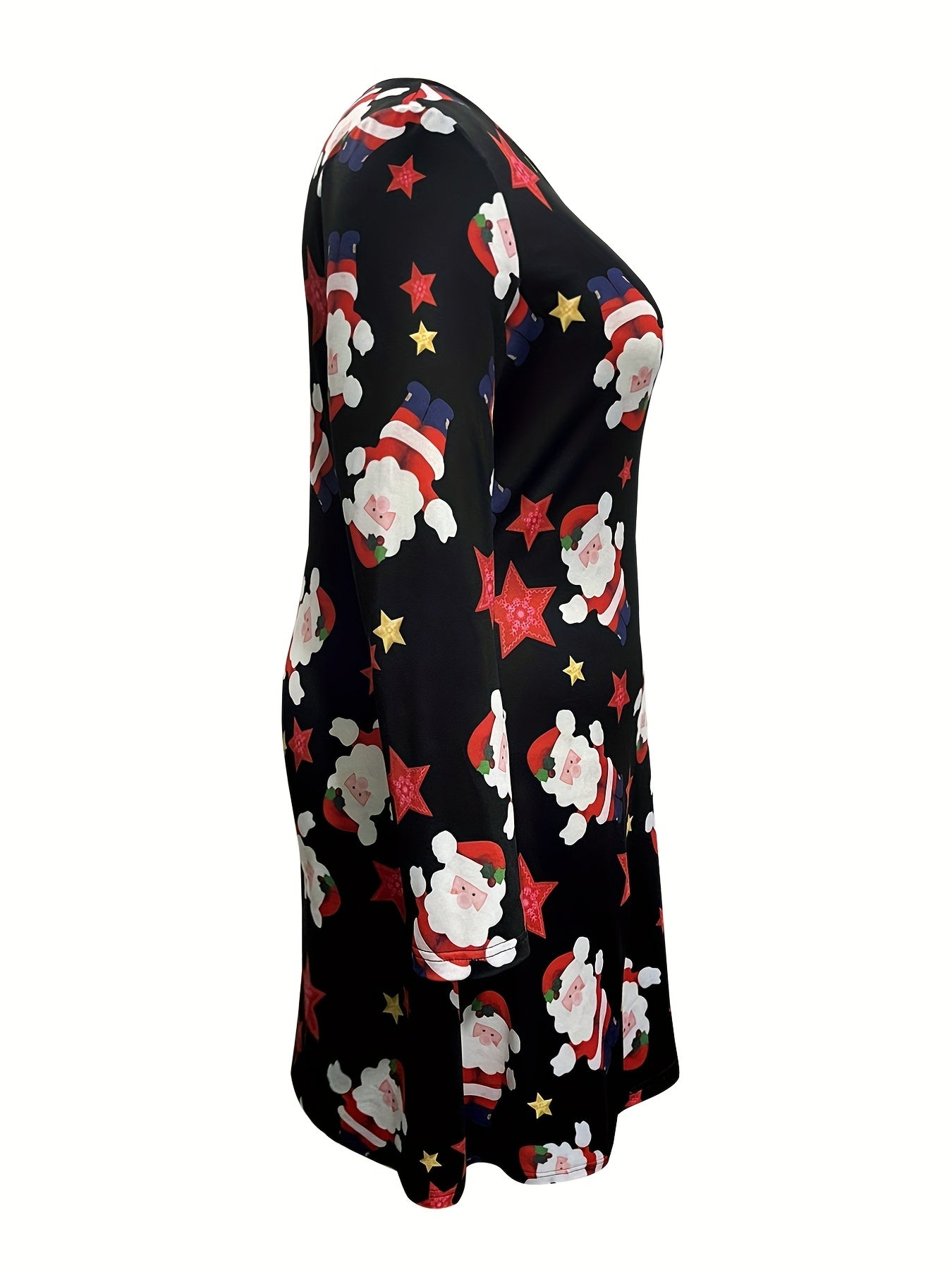  Christmas Dress Women's Plus Santa Star Print Long Sleeve Dress