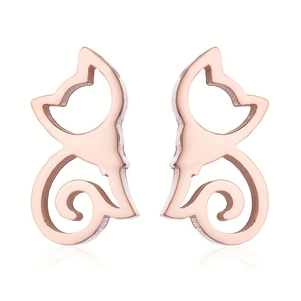 2pcs Men's Kitten Ear Studs Stainless Steel Ear Accessories