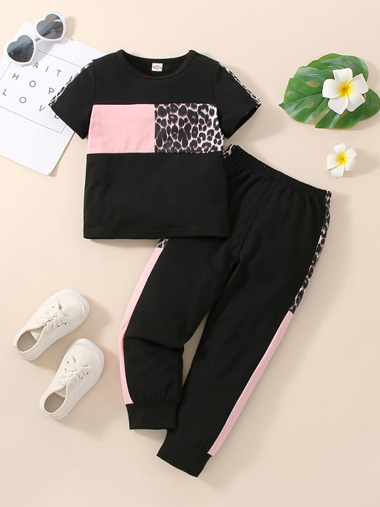 Girls Leopard Print T-shirt & Pants Set