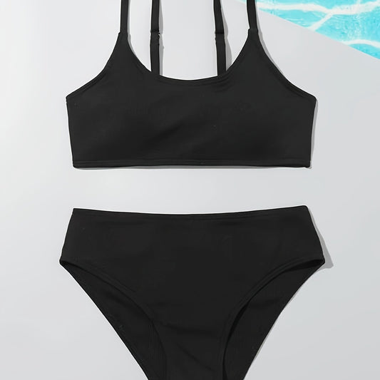 2pcs Solid Bikini Swimsuit Set for Girls