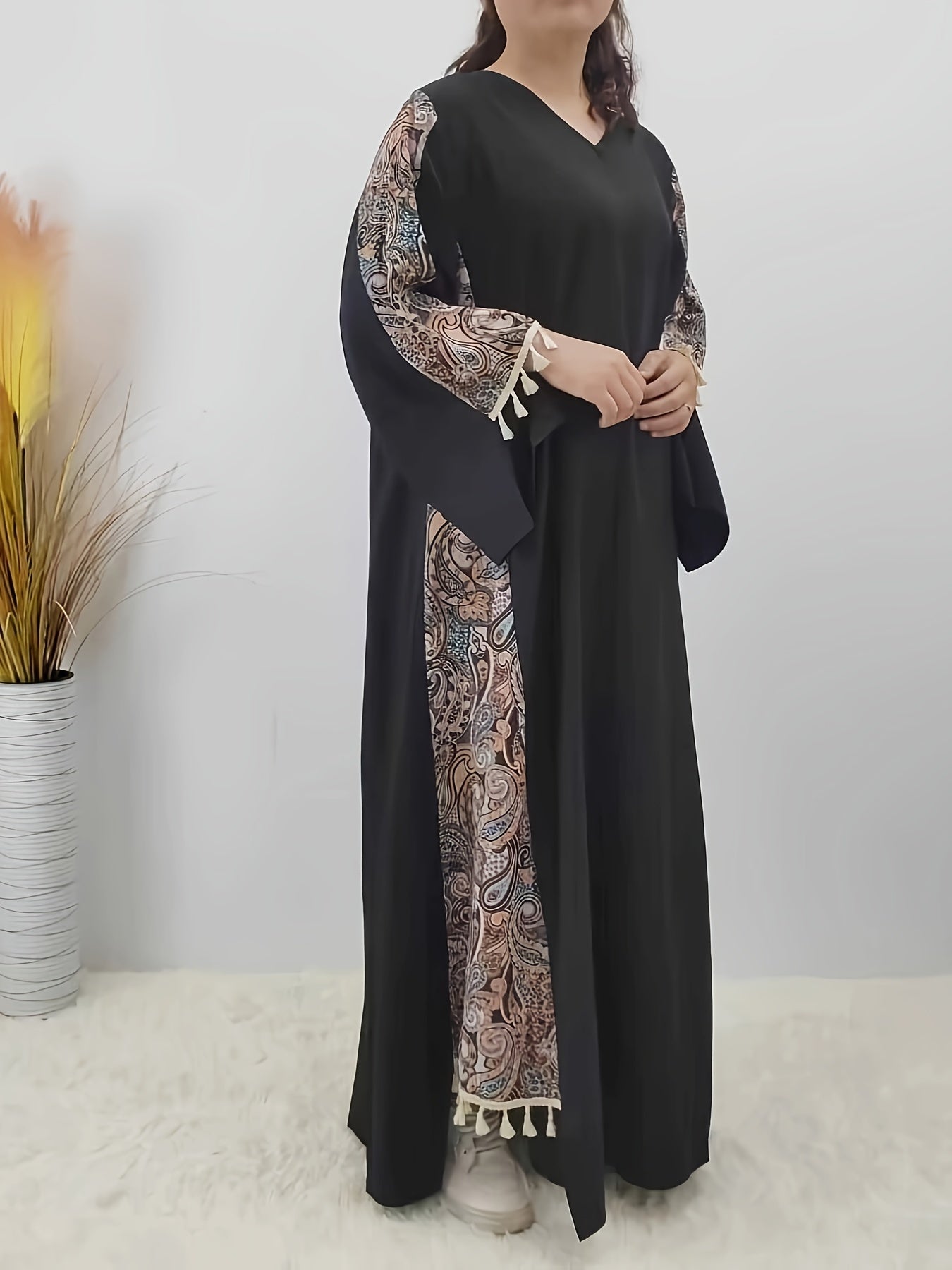  Boho Abaya Dress Women's Paisley Print Maxi Dress