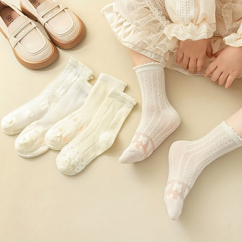 5Pairs Kids Summer Thin Mesh Breathable Lace Up Boat Socks