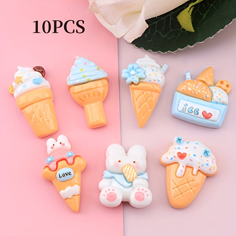 10pcs Random Mixed DIY Rabbit Ice Cream Ear Jewelry Resin Accessories Stationery