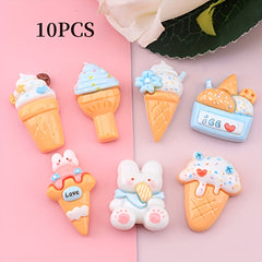 10pcs Random Mixed DIY Rabbit Ice Cream Ear Jewelry Resin Accessories Stationery