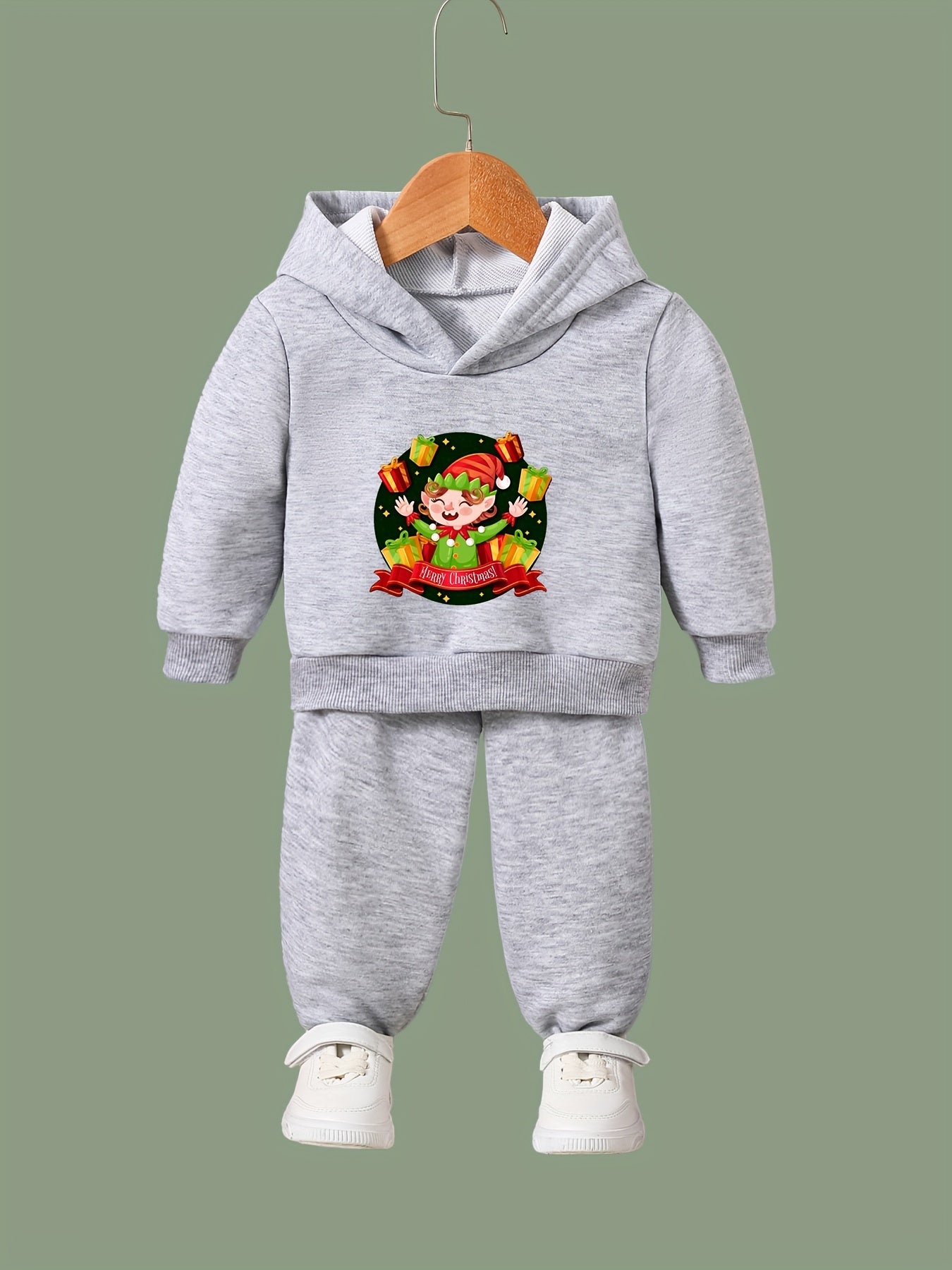 Elf Print Girls Hoodies Jogger Pants Set for Sports Spring Fall