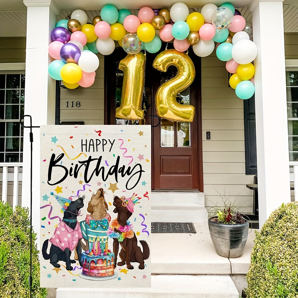 Happy Birthday Garden Flag Double Sided Burlap Outside Dogs Cake Party Gift