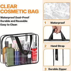 2Pcs Clear Makeup Organizer Bag Portable Plastic Tote Bags Handle Waterproof
