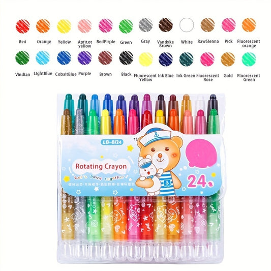 24 Rotating Crayon Set with Twistable Medium Point - Red and Other Colors