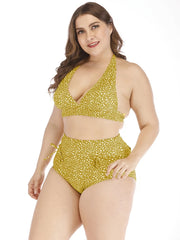  Polka Dot High Rise Knot Front Bikini Set Women's Plus Medium Stretch
