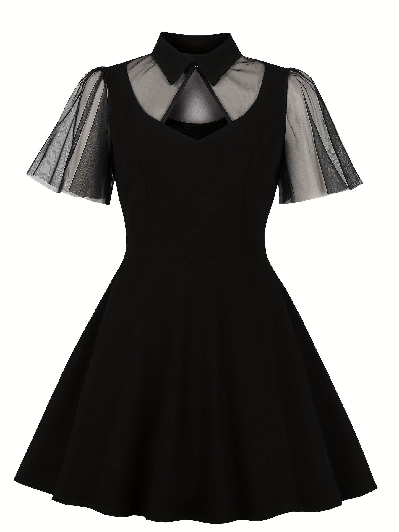  Women's Semi Sheer Polo Neck Dress