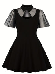  Women's Semi Sheer Polo Neck Dress