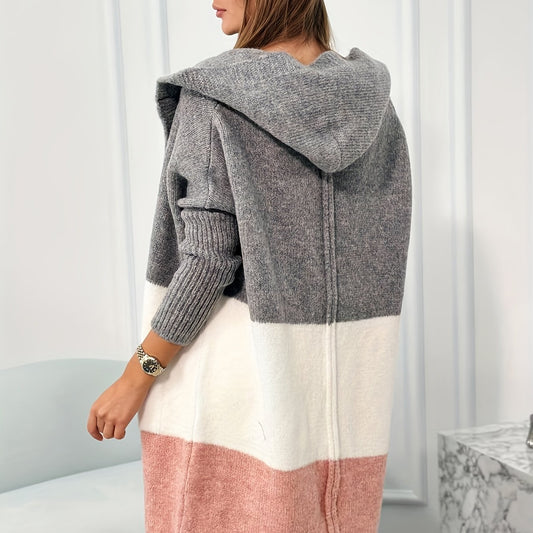  Colorblock Hooded Cardigan