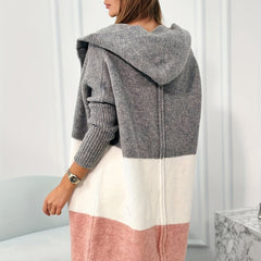  Colorblock Hooded Cardigan