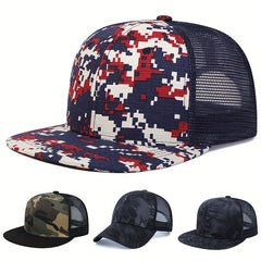 Men's Camouflage Net Flat Brim Trucker Cap