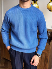 Men's Casual Solid Knitted Sweater Round Neck Pullover For Fall Winter