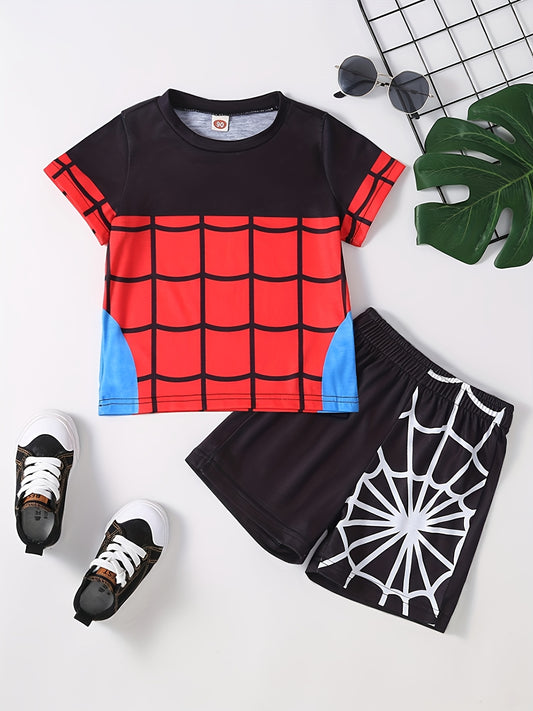 2pcs Toddler Boys Spider Graphic T Shirts & Shorts Set