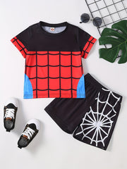 2pcs Toddler Boys Spider Graphic T Shirts & Shorts Set