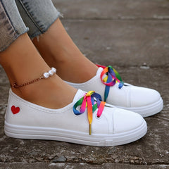 Women's Heart Pattern Canvas Shoes Colorful Lace Up Outdoor Shoes