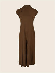 Minimalist Button Wide Leg Jumpsuit Casual Short Sleeve Jumpsuit