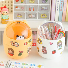Small Desktop Trash Can Cartoon Garbage Can with Lid