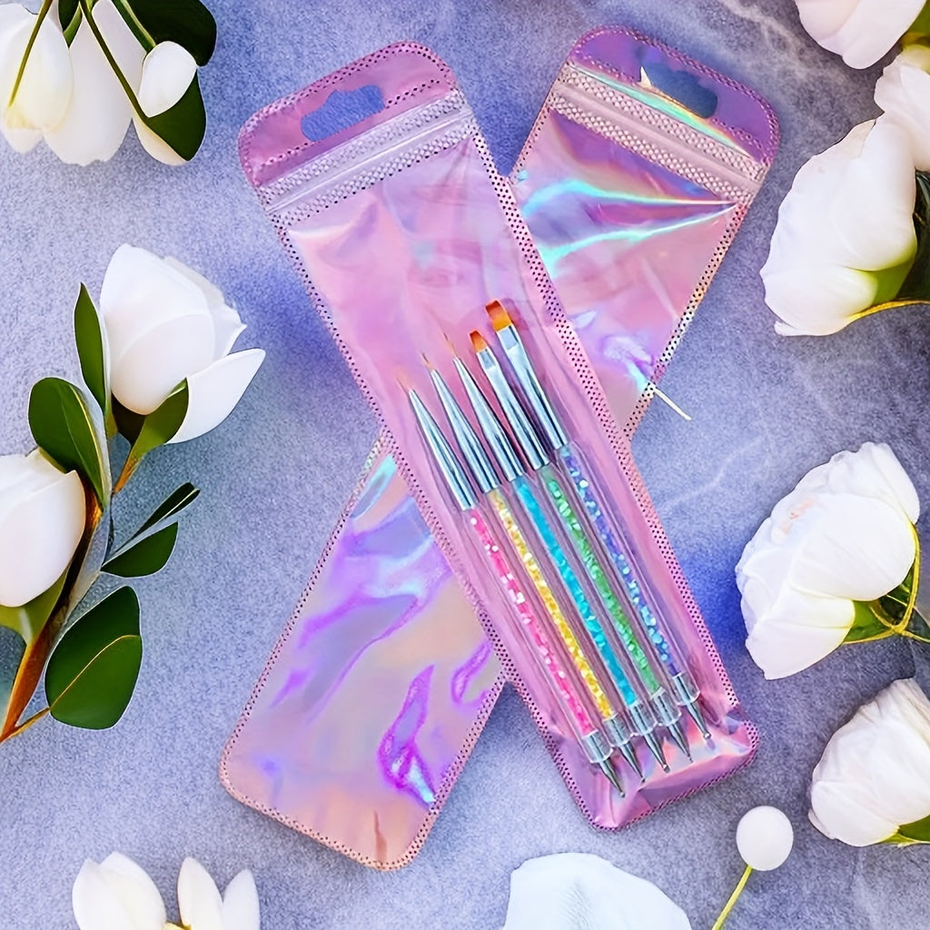 20pcs Holographic Ziplock Bags for Makeup Brushes Lip Gloss Jewelry Candy