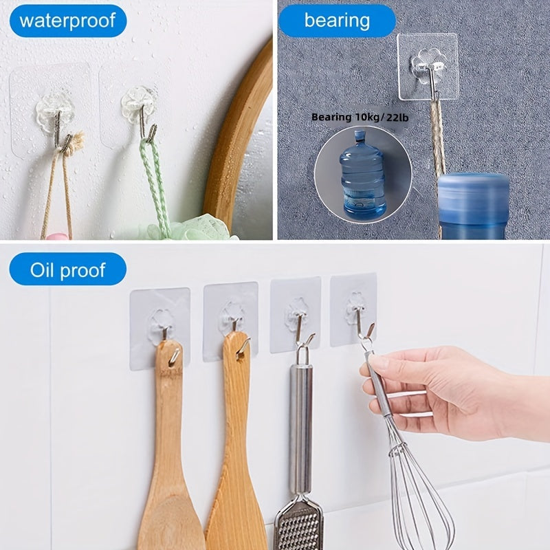 10pcs Self Adhesive Heavy Duty Wall Hooks Waterproof Oilproof No Punching