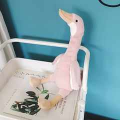 Gray Pink Duck Plush Toy Soft Stuffed Animal with Fluffy Feathers