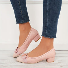 Women's Bowknot Low Heels Chunky Dress Pumps