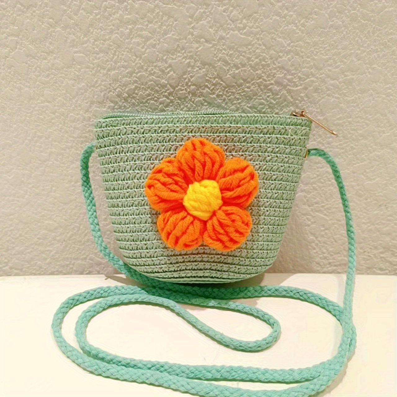 Straw Crossbody Bag With Zipper Woven Shoulder Bag For Beach