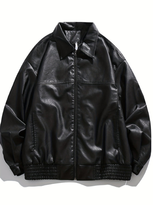 Men's Vintage Lapel Collar PU Leather Jacket