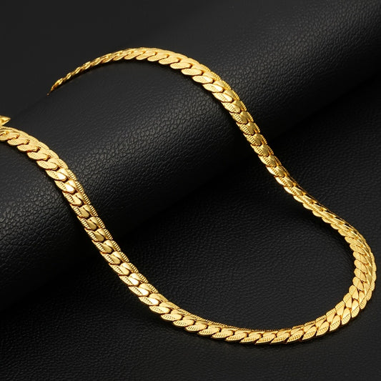 Classic Men's Whip Necklace 5mm Wide Golden Plated Silver for Birthday Party