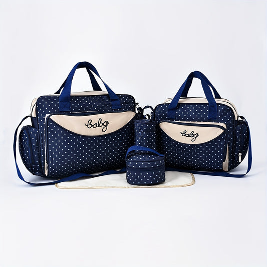 Polka Dot Large Mommy Bag 5pc Set Portable Mother Baby Diaper Bag