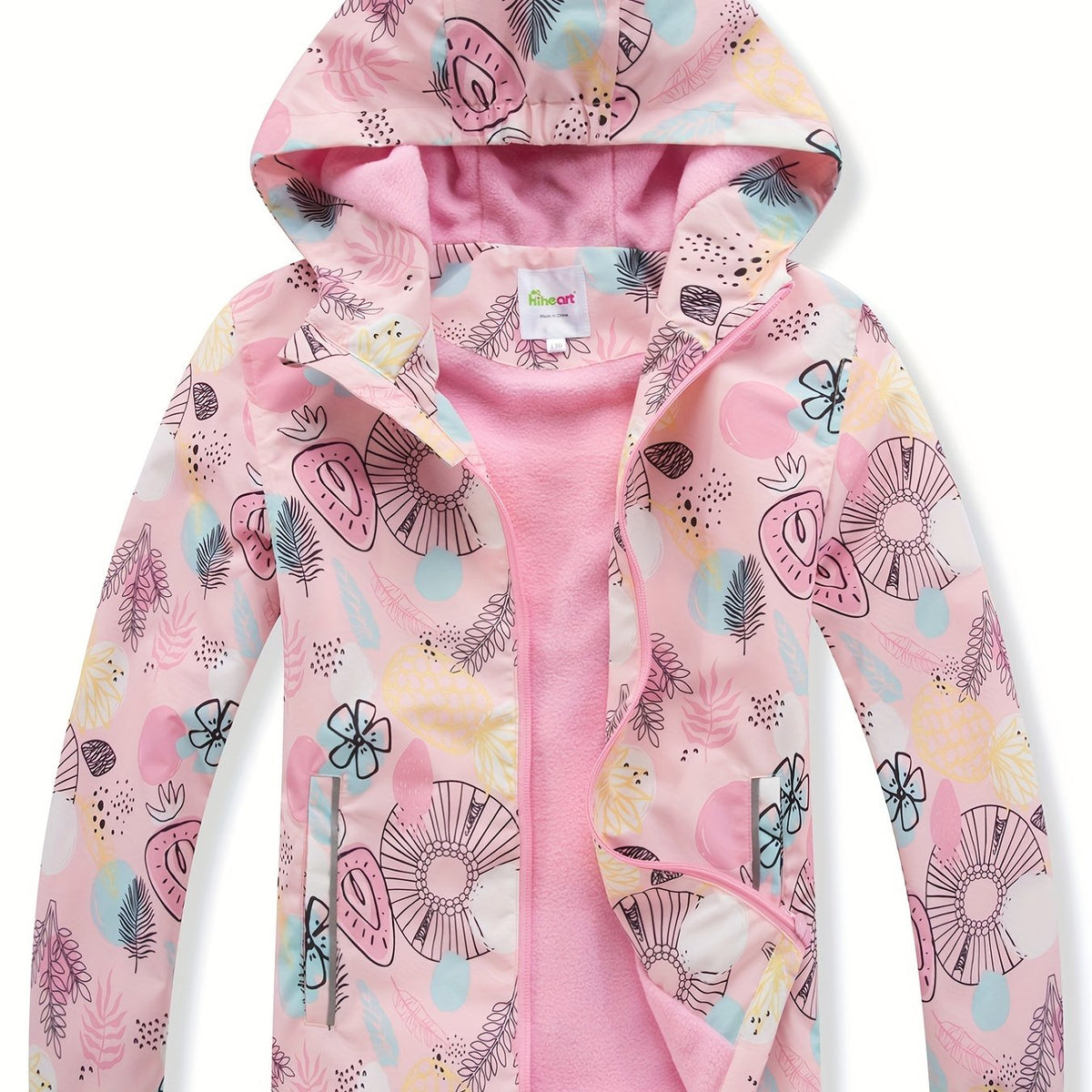Girls Outdoor Fleece Lined Waterproof Jacket With Hood