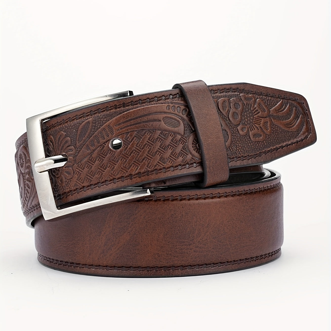 Alloy Buckle PU Striped Belt for Men