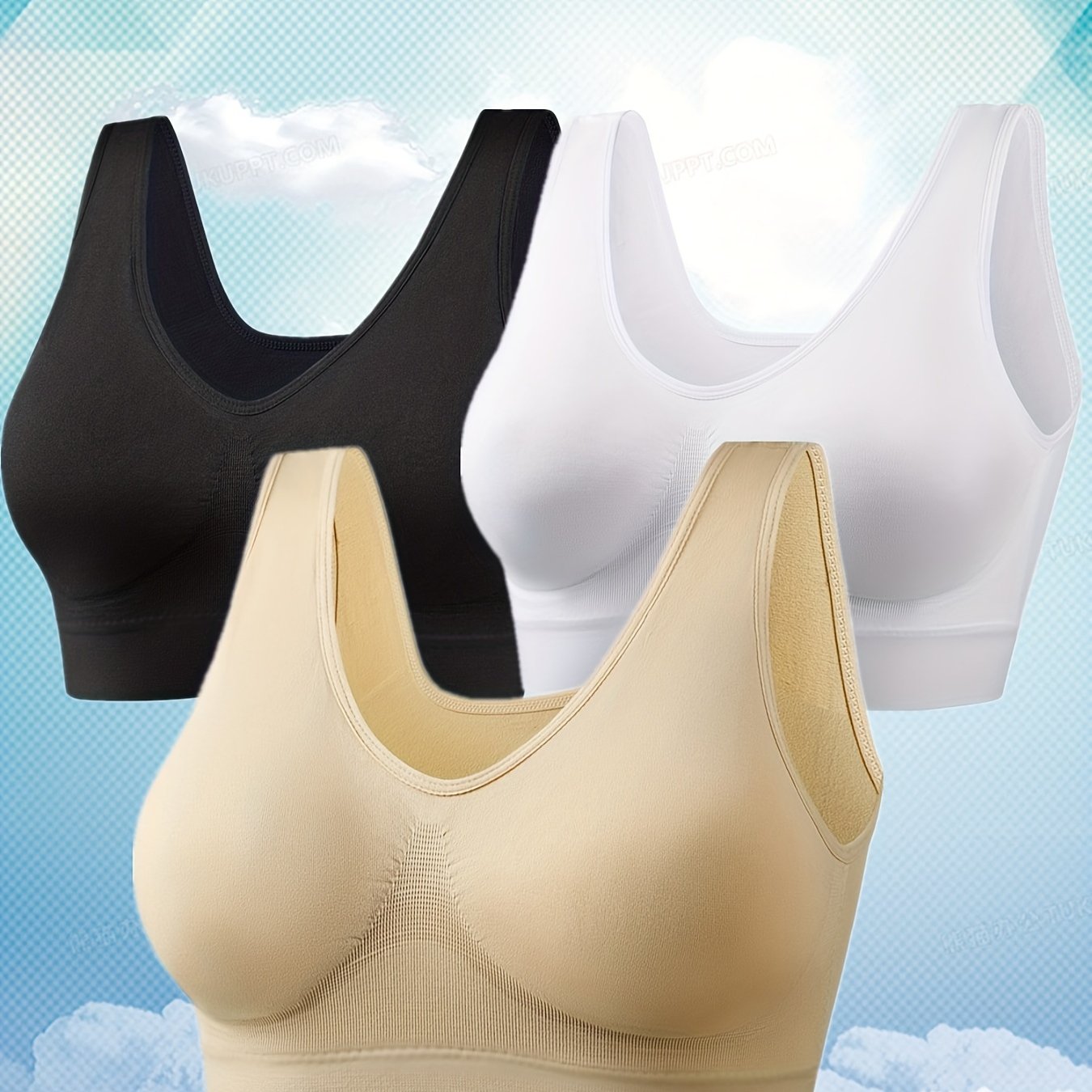 3 Pack Plus Size Sports Bra Women's Plus Solid Ribbed No Padding Breathable Tank