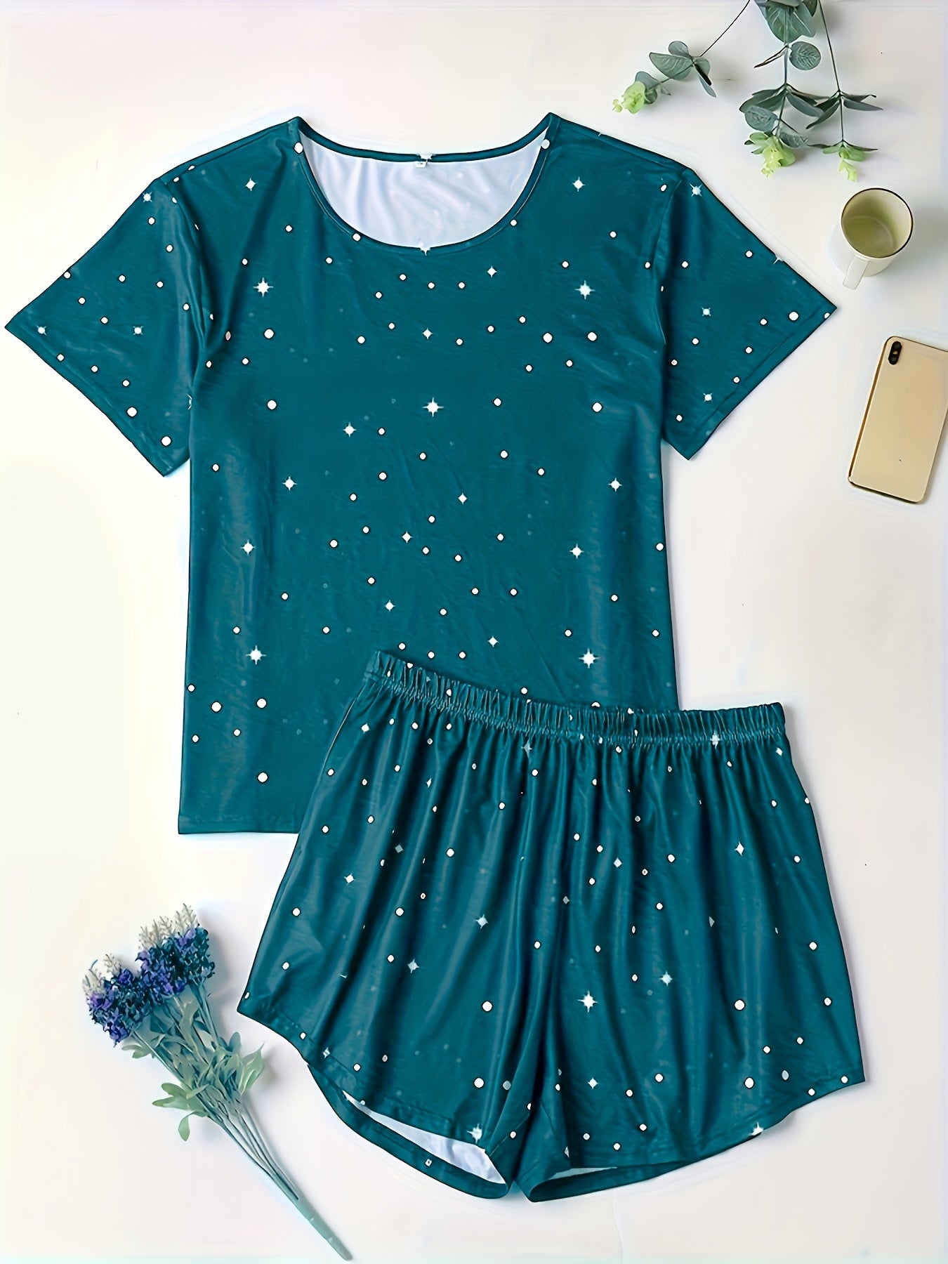  Star Print Tee & Shorts Pajama Set