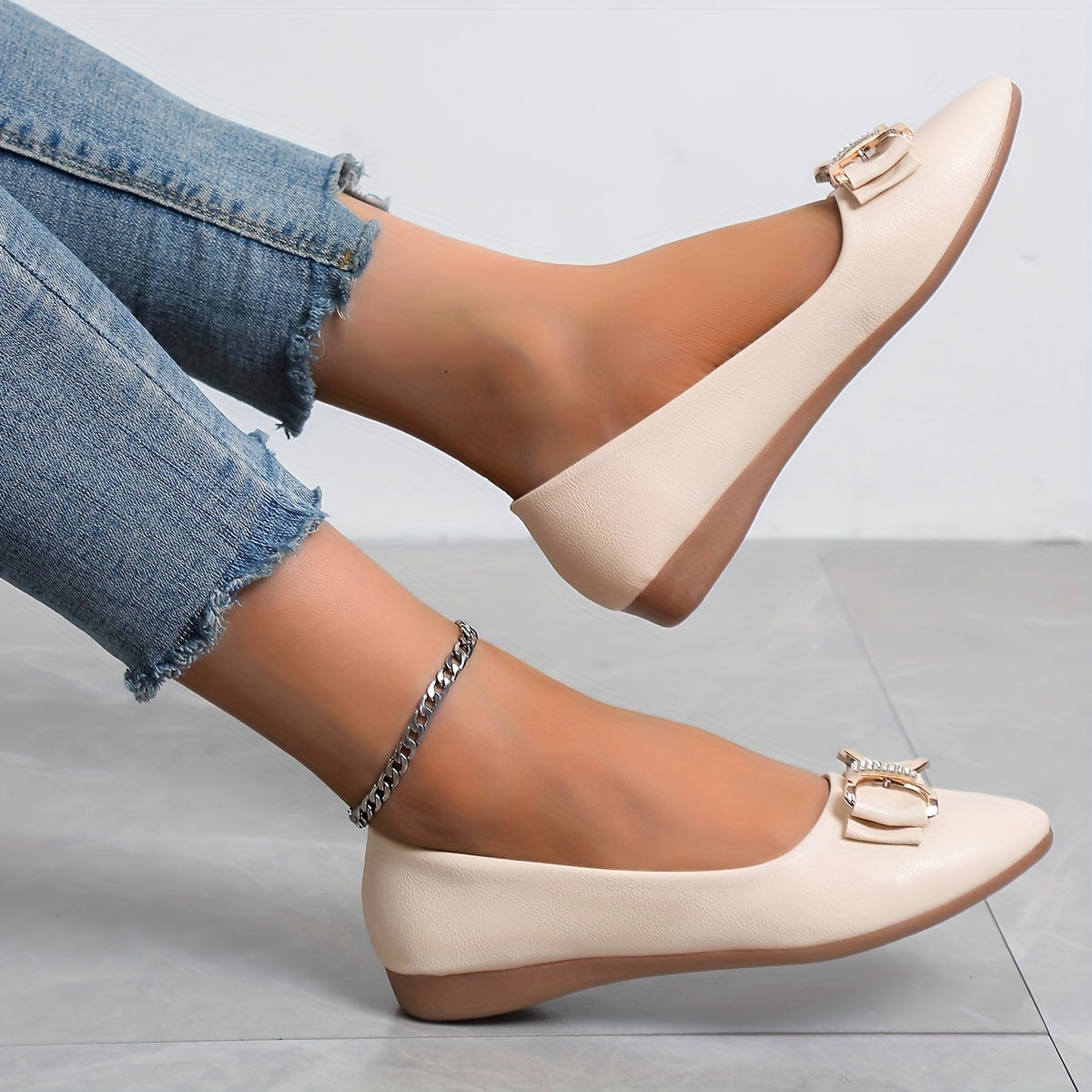 Women's Bow Ballet Flats Pointed Toe Soft Sole Slip On Shoes