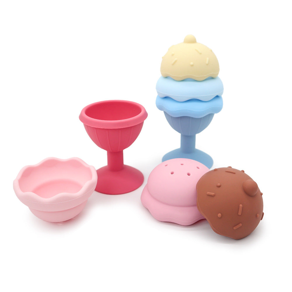 Silicone Ice Cream Bath Toy Stackable Educational Pretend Play Shower Game