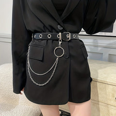 Detachable Chain Tassel Rivet Belt Punk Hip Hop PU Belt Women Vintage Waistband