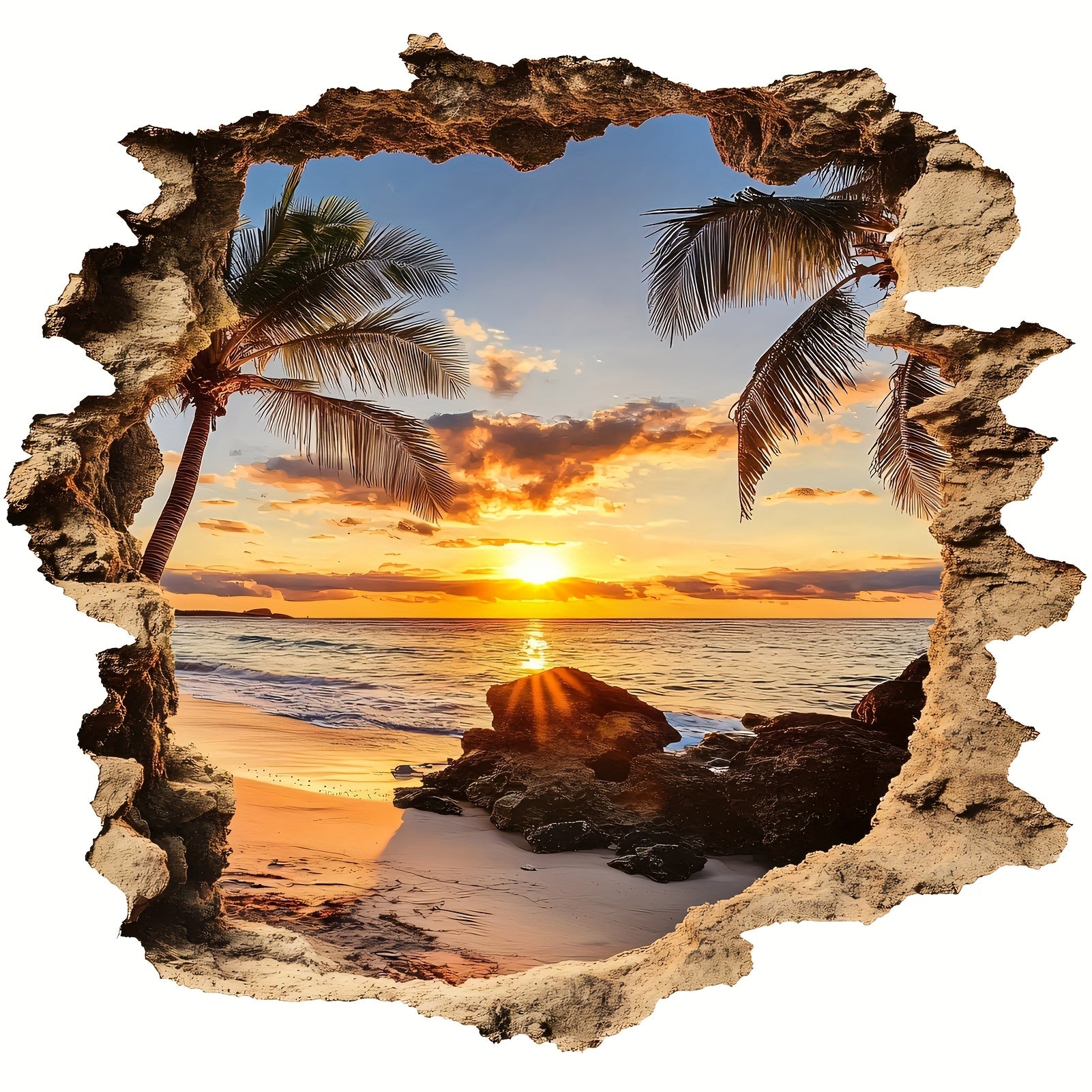 3D Beach Ocean Landscape Wall Decal Removable Irregular Shape Mural