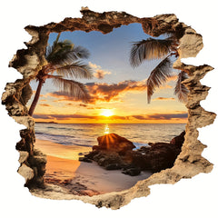 3D Beach Ocean Landscape Wall Decal Removable Irregular Shape Mural