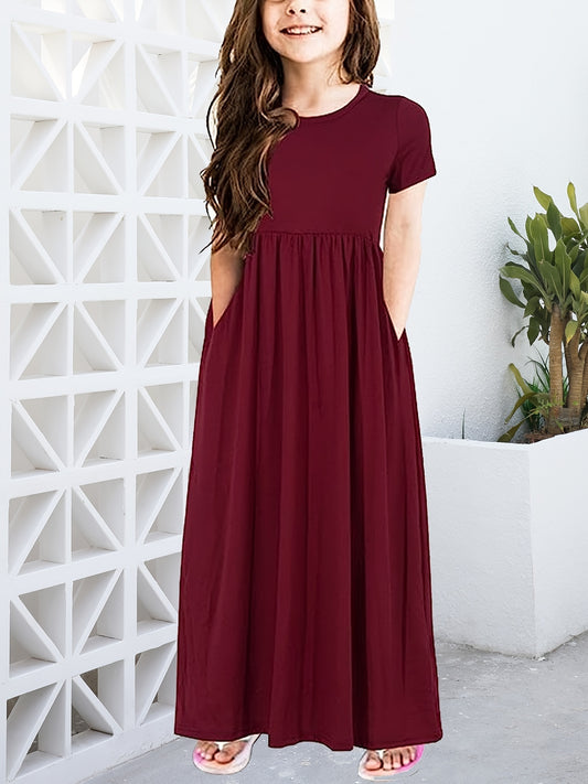 Girls Short Sleeve Maxi Dress with Pockets