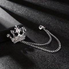 Rhinestone Crown Brooch Chain Tassel Suit Jewelry Collar Pin